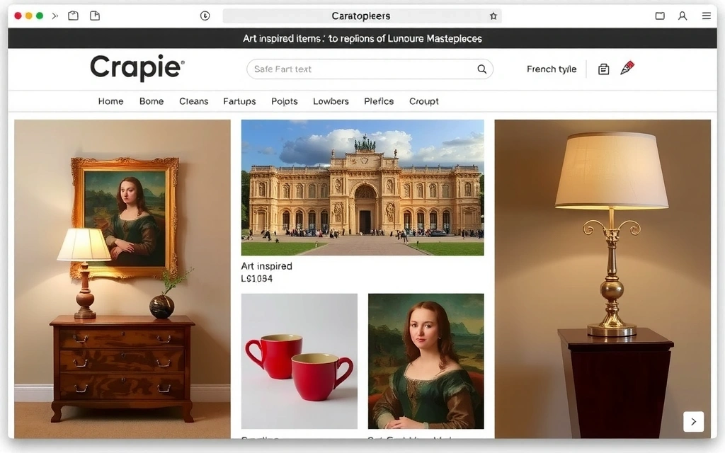 Catalogue de produits Louvrevitacz avec des répliques d'art